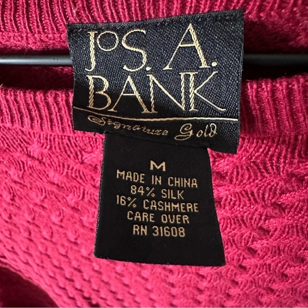 Jos A Bank Signature Gold Cashmere Silk Sweater Mens M Red Maroon Cable Knit